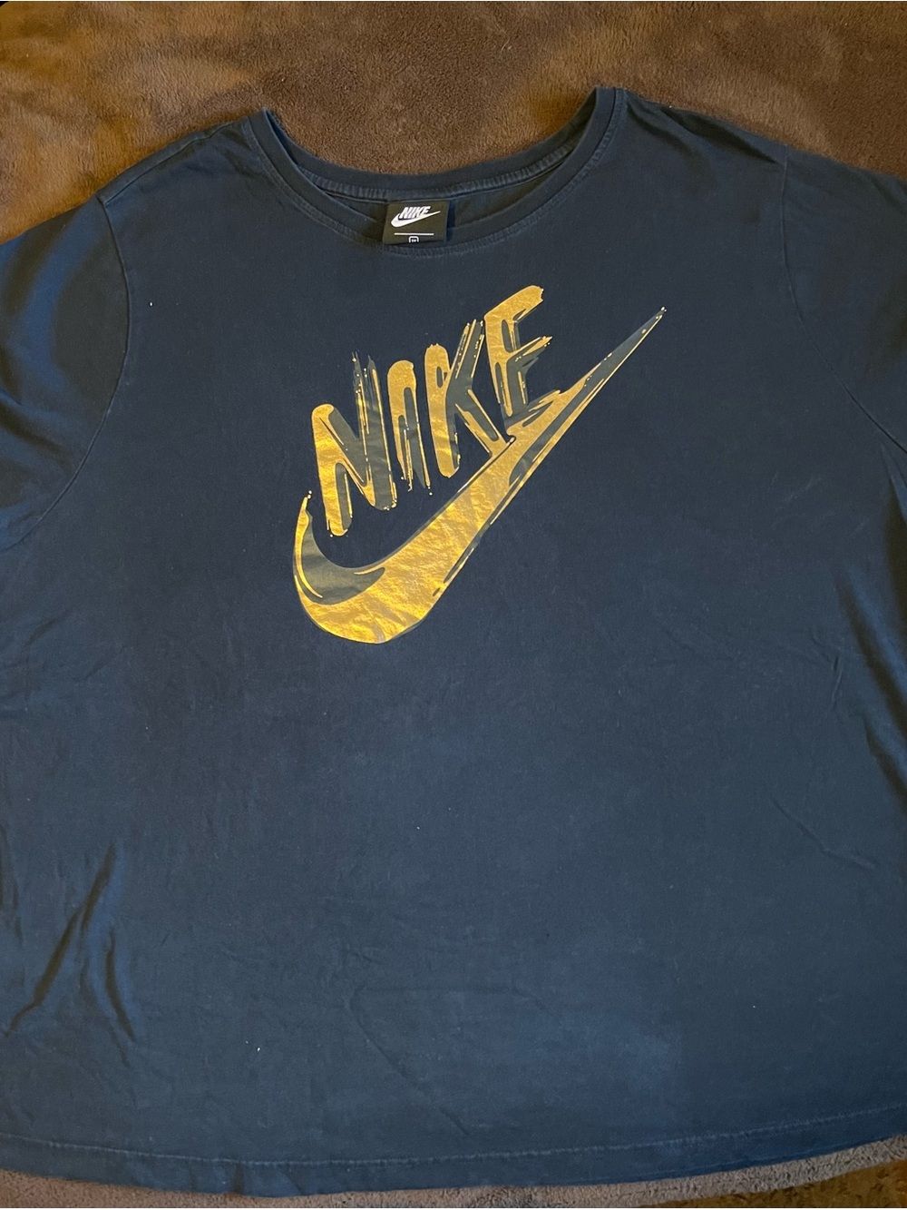 Nike Black T-Shirt with Shiny Gold Swoosh on front. Size 3X